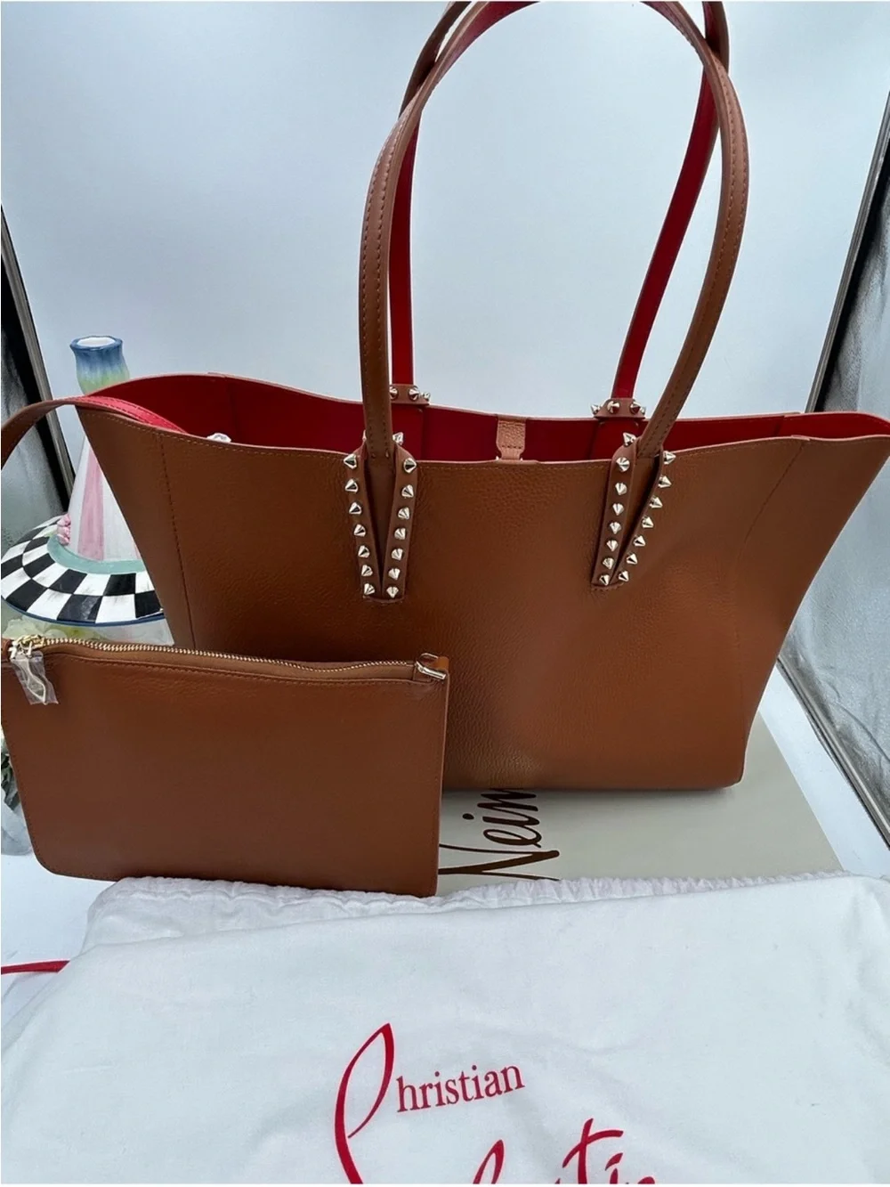 Christian Louboutin Cabata Brown Leather Tote with Red Interior - Picture 1 of 16